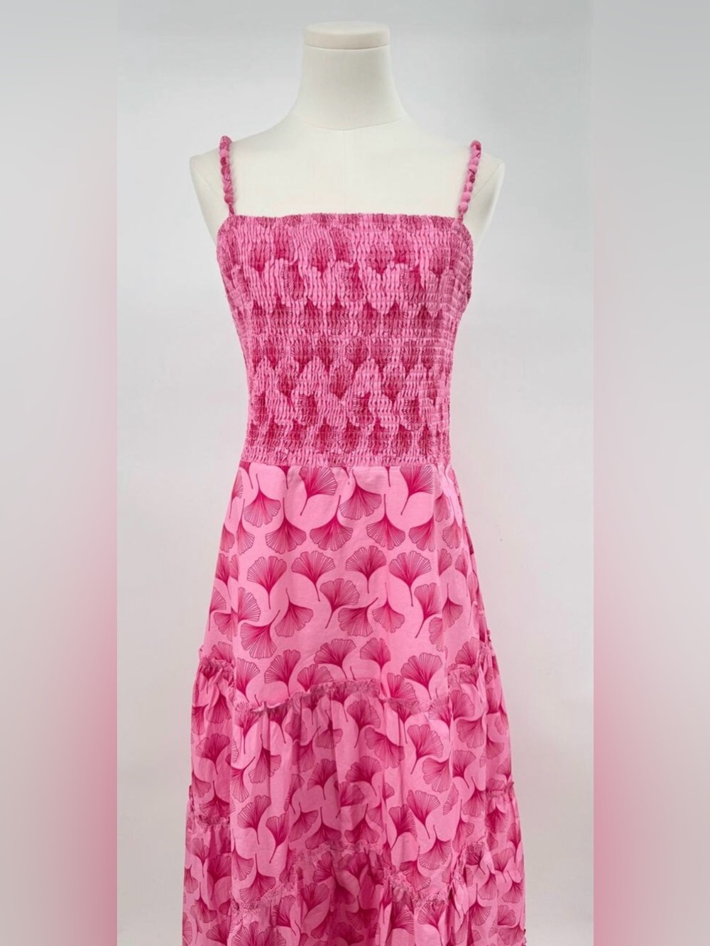 Hyacinth House Augustine Pink Ginko Smocked Midi Dress Sleeveless XL
